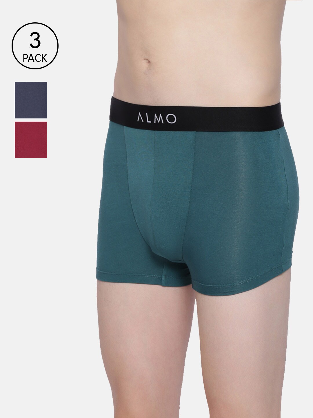 

Almo Wear Men Pack Of 3 Solid Trunks Dario, Navy blue
