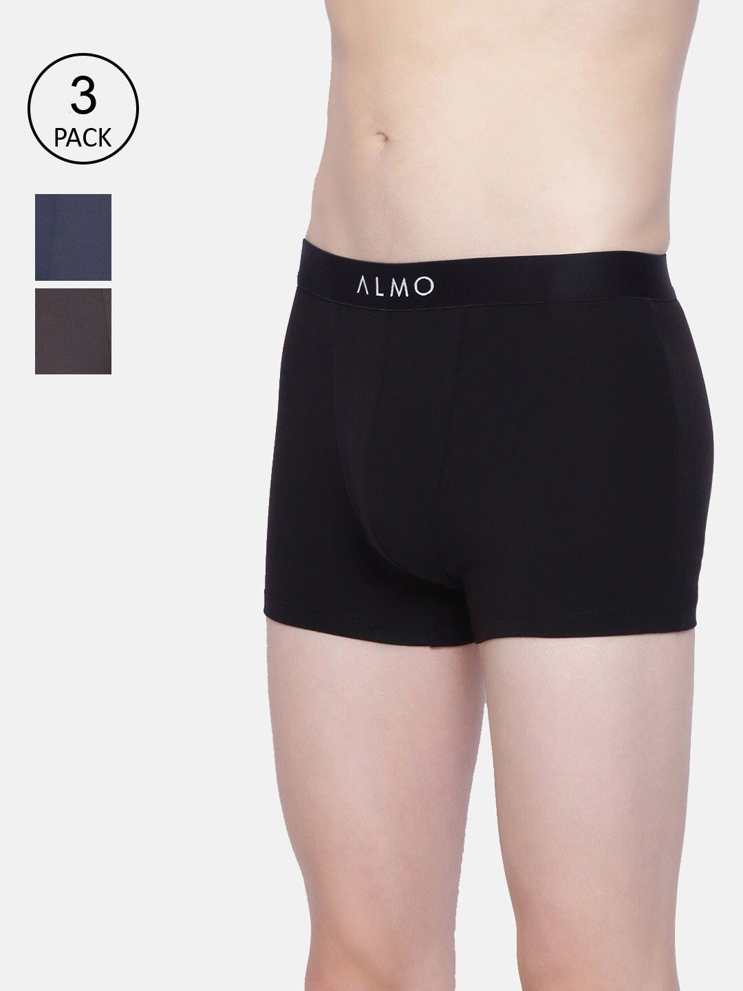 

Almo Wear Men Pack Of 3 Solid Trunks Dario-T-BGBL, Black