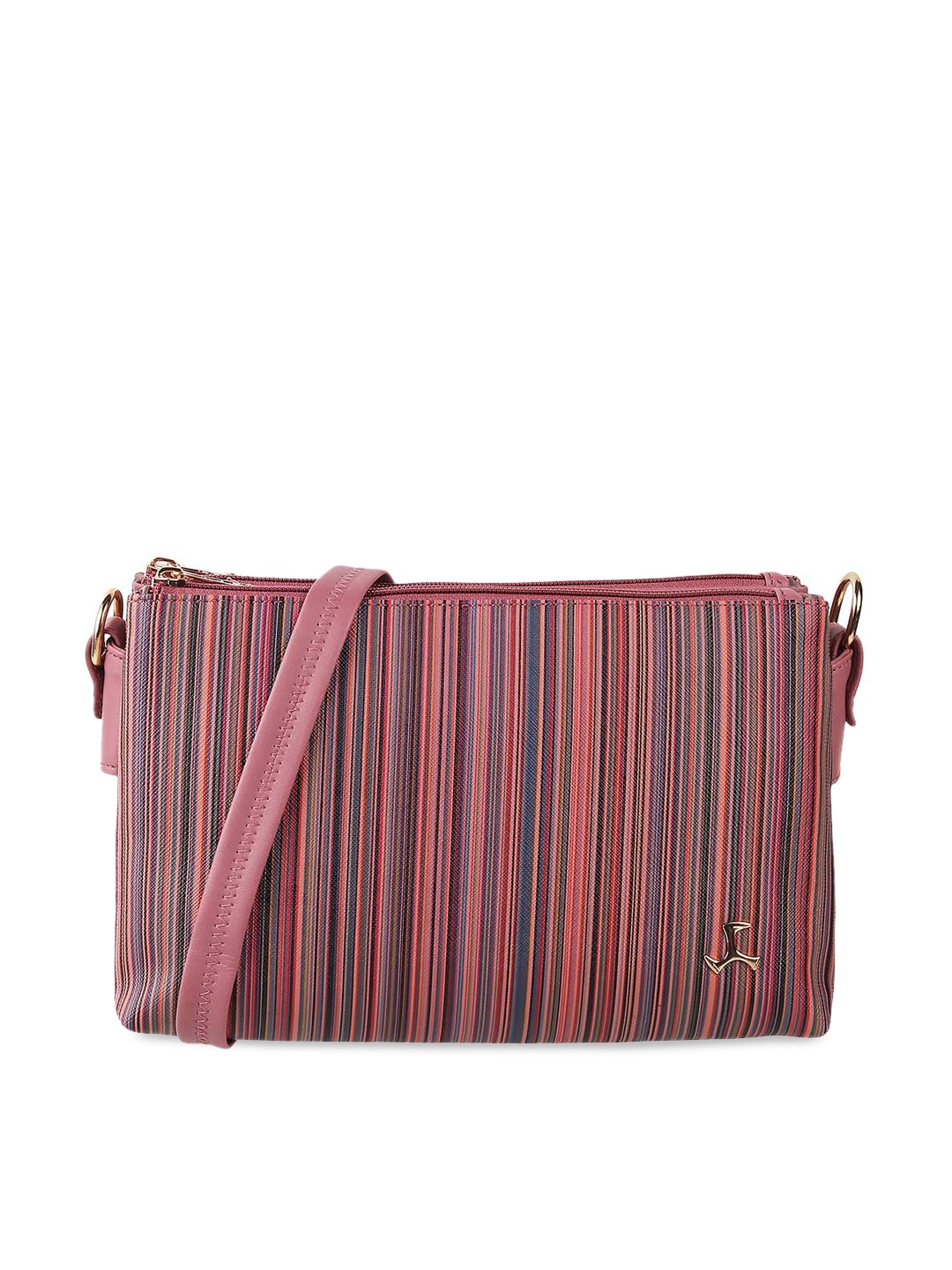 

Mochi Pink Striped PU Structured Sling Bag