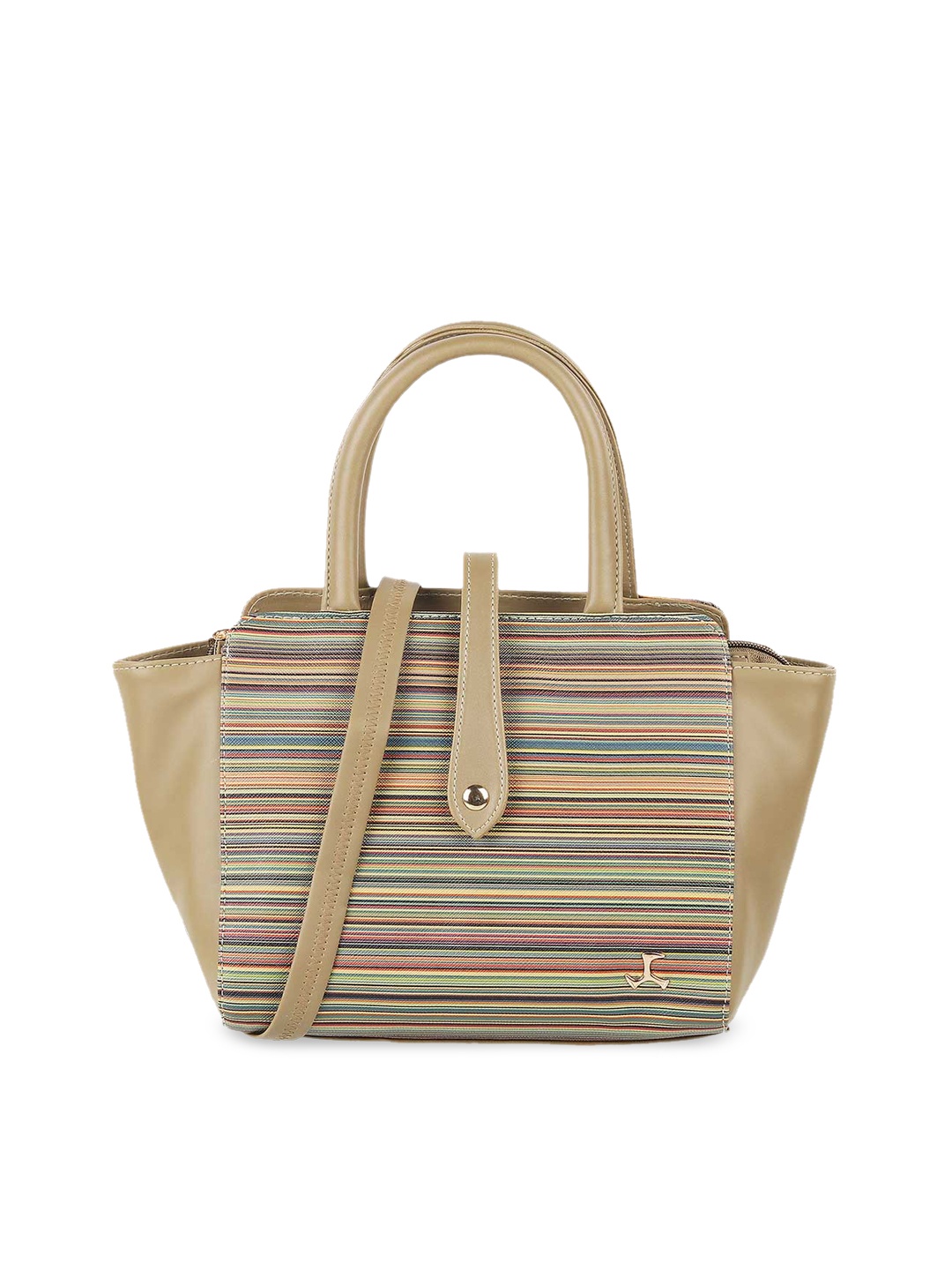 

Mochi Green Striped PU Structured Handheld Bag