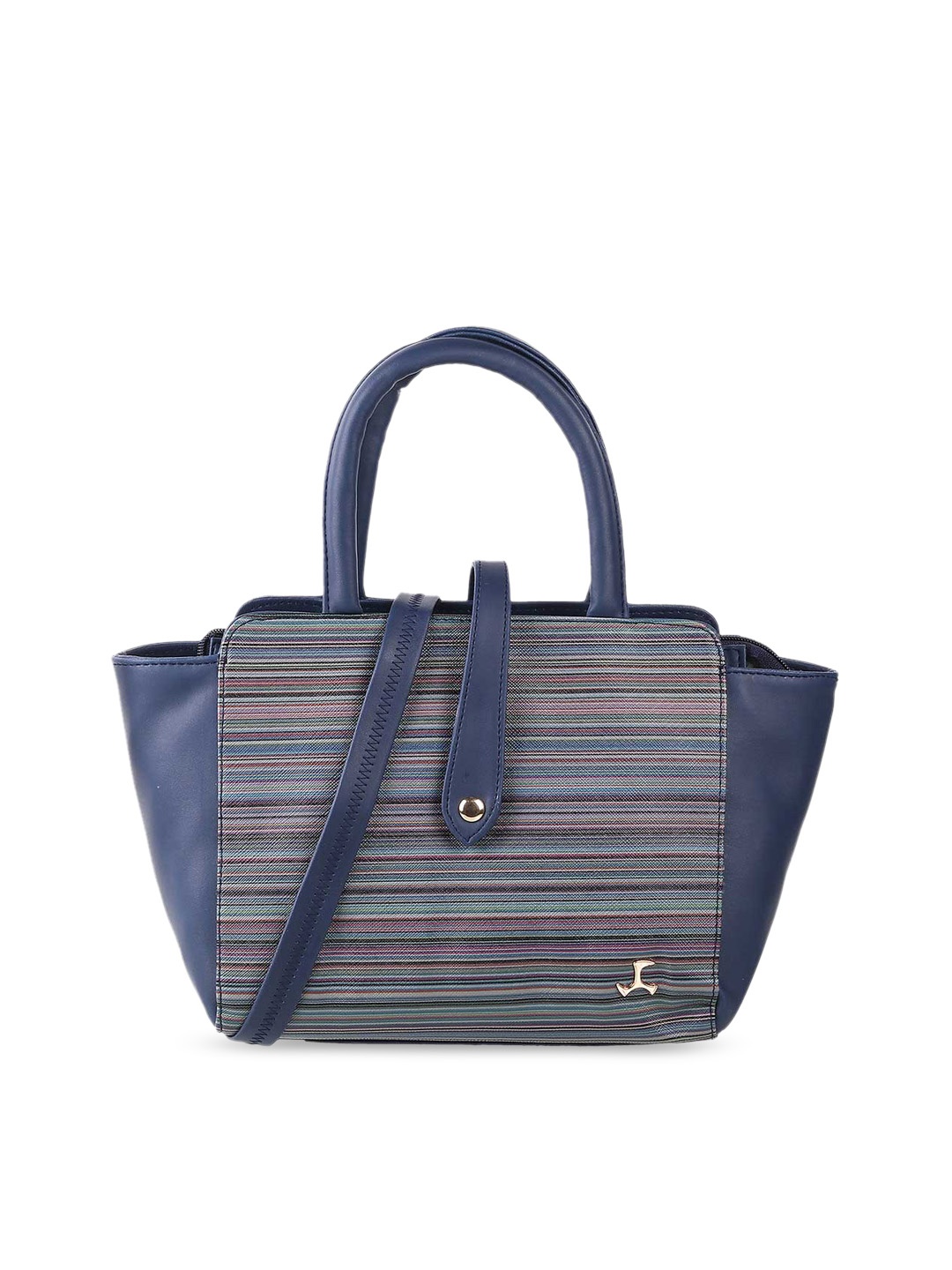 

Mochi Blue Striped PU Structured Handheld Bag