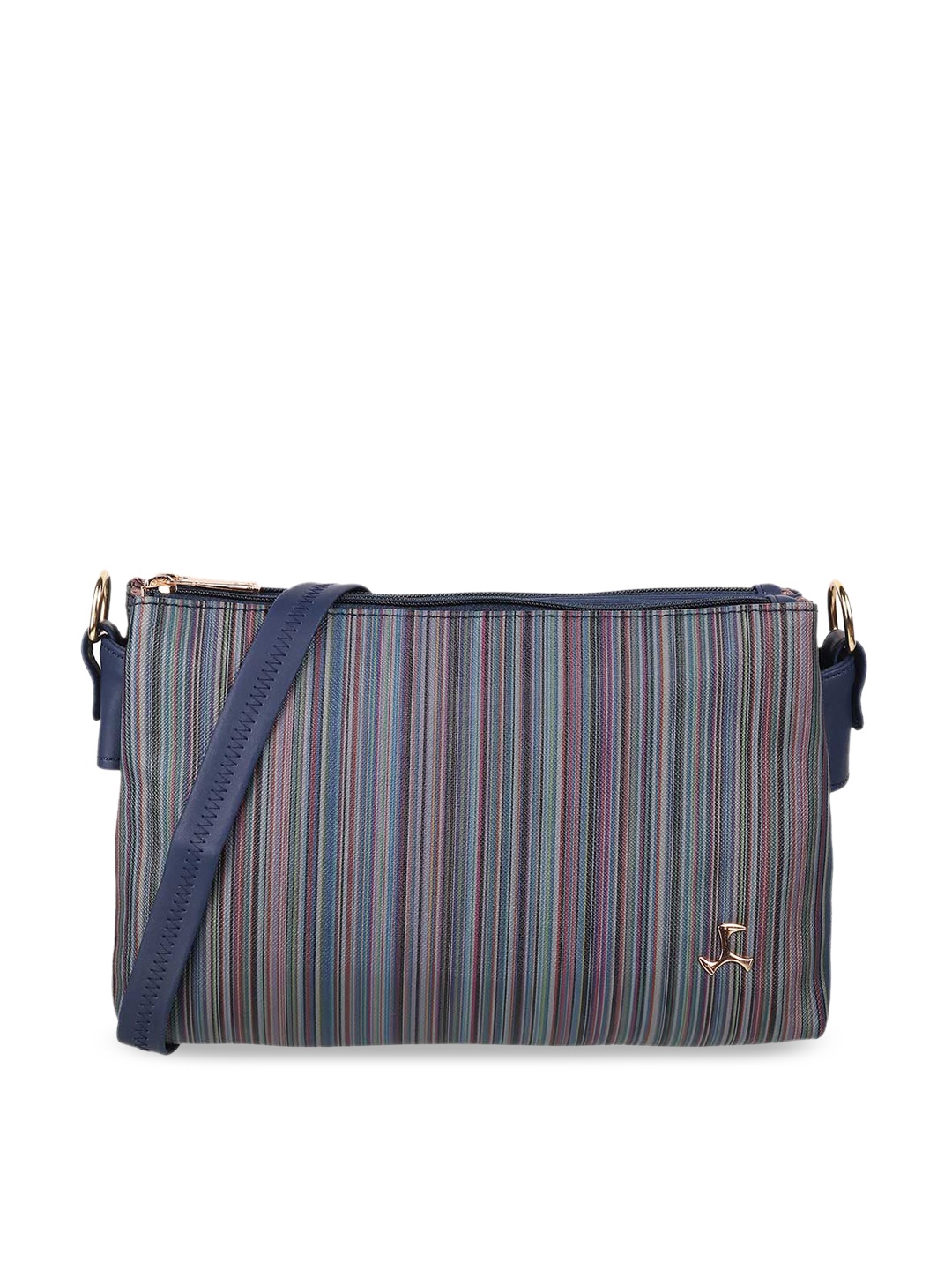 

Mochi Women Blue Striped PU Structured Sling Bag
