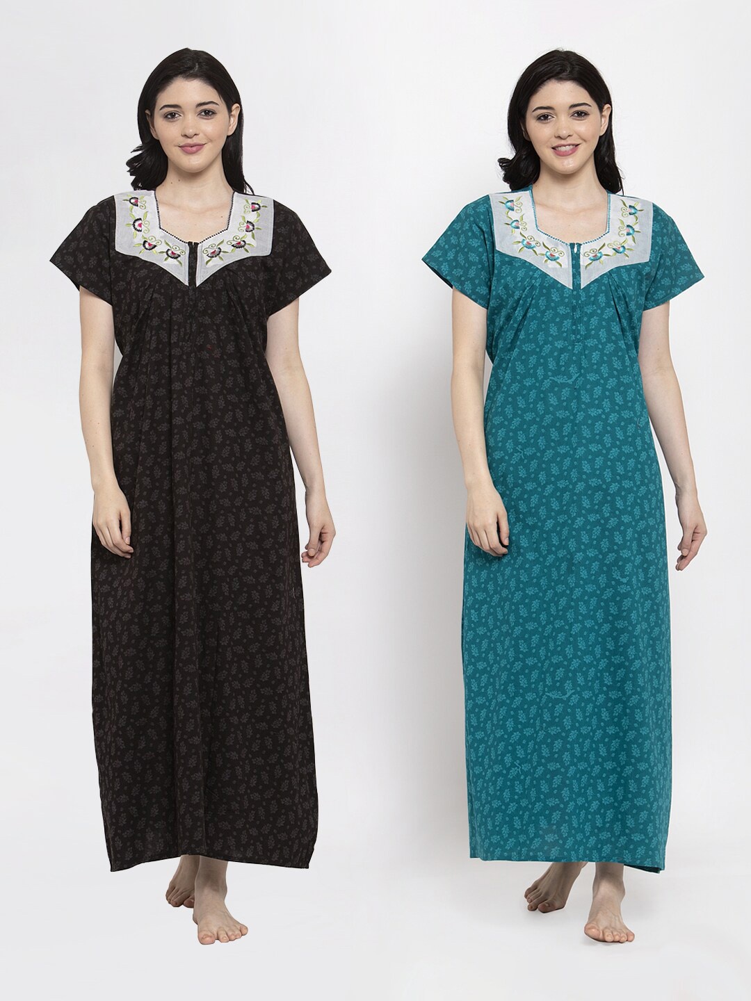 

Secret Wish Women Pack of 2 Black Printed Maxi Nightdress