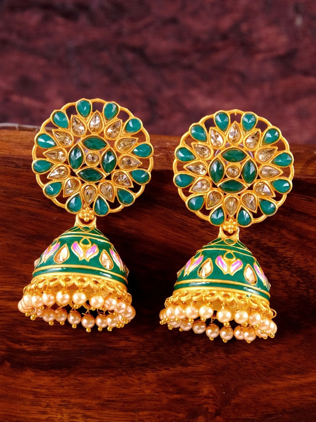

Crunchy Fashion Gold Plated Gold-Toned Contemporary Jhumkas Earrings