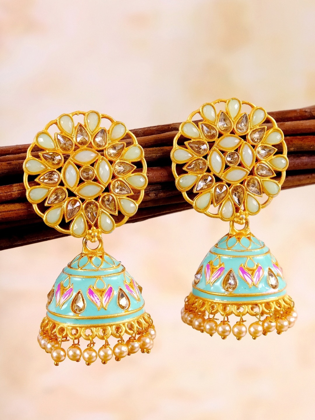

Crunchy Fashion Gold-Toned and Gold-Plated Contemporary Jhumkas Earrings