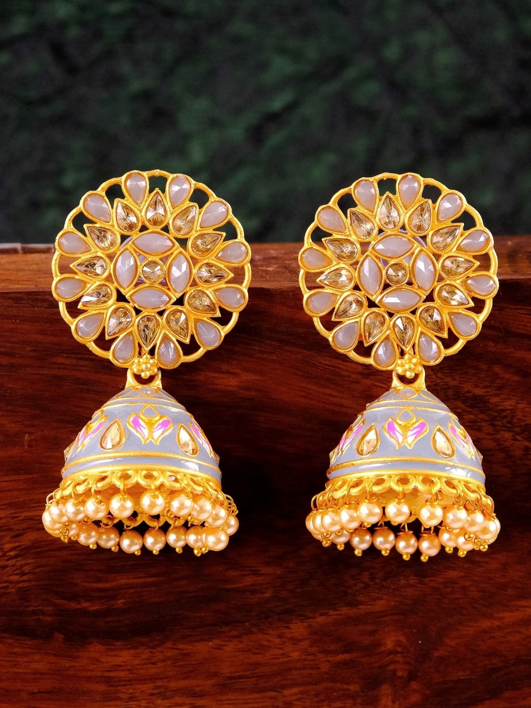 

Crunchy Fashion Gold-Toned and Plated Contemporary Jhumkas Earrings