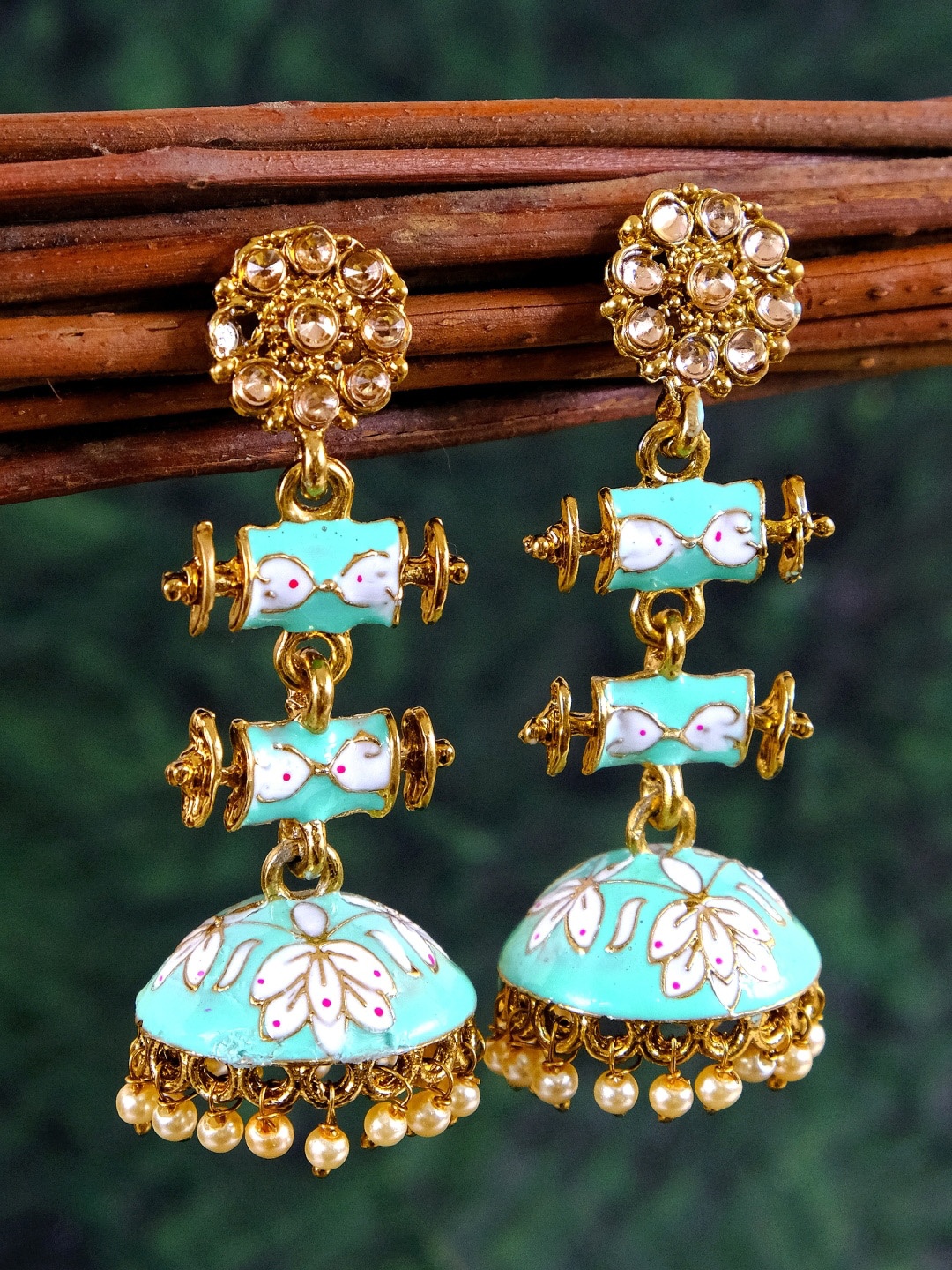 

Crunchy Fashion Gold-Plated & Turquoise Blue Contemporary Jhumkas