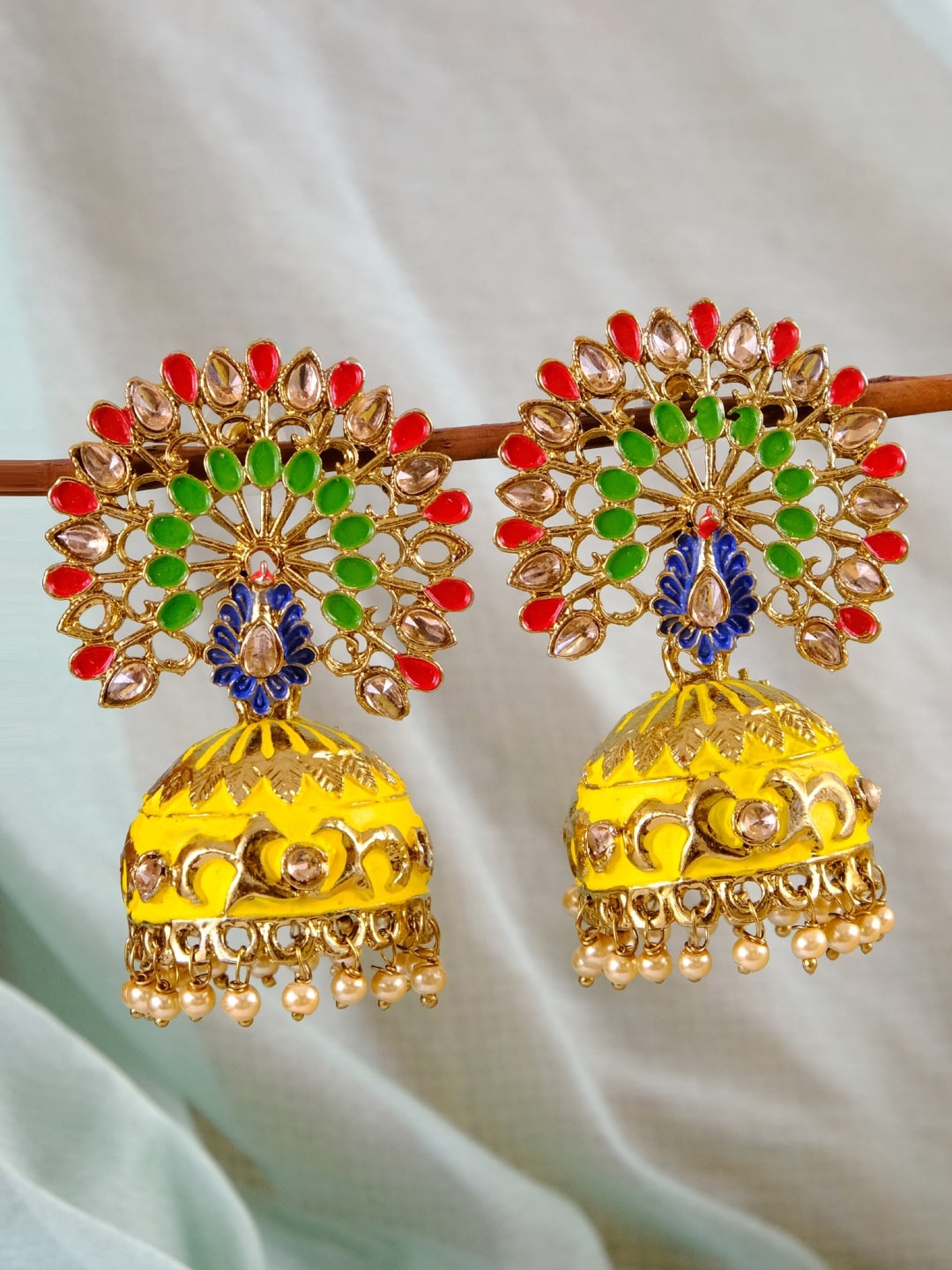 

Crunchy Fashion Gold Plated Gold-Toned Contemporary Jhumkas Earrings