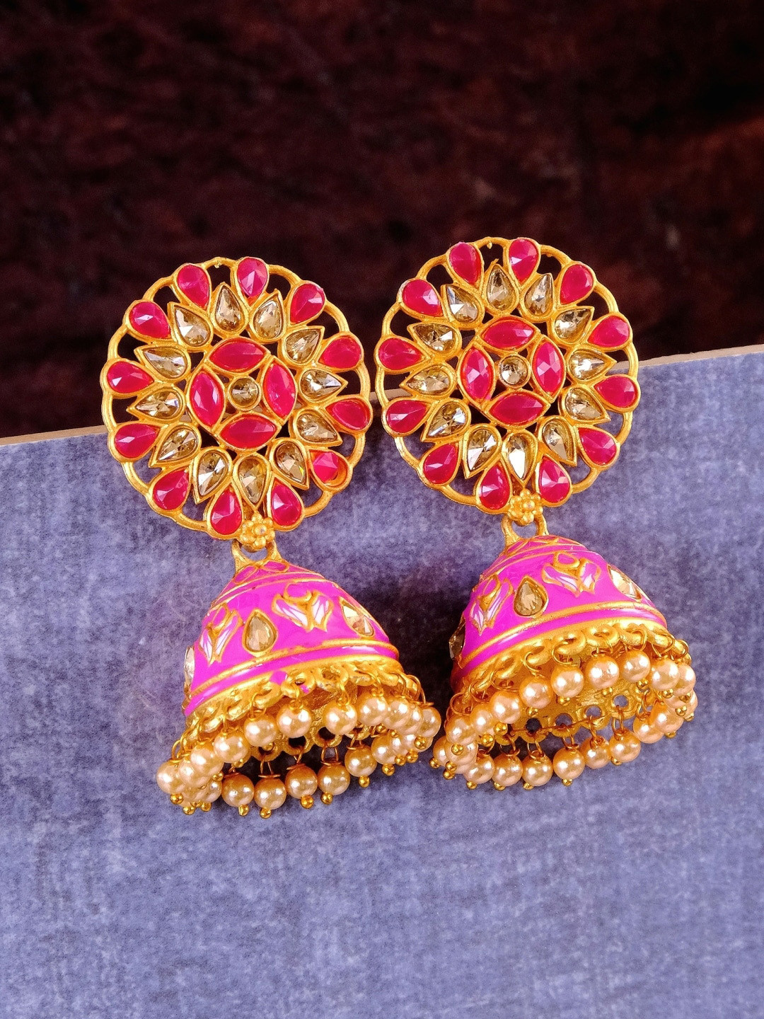 

Crunchy Fashion Gold-Toned Contemporary Jhumkas Earrings