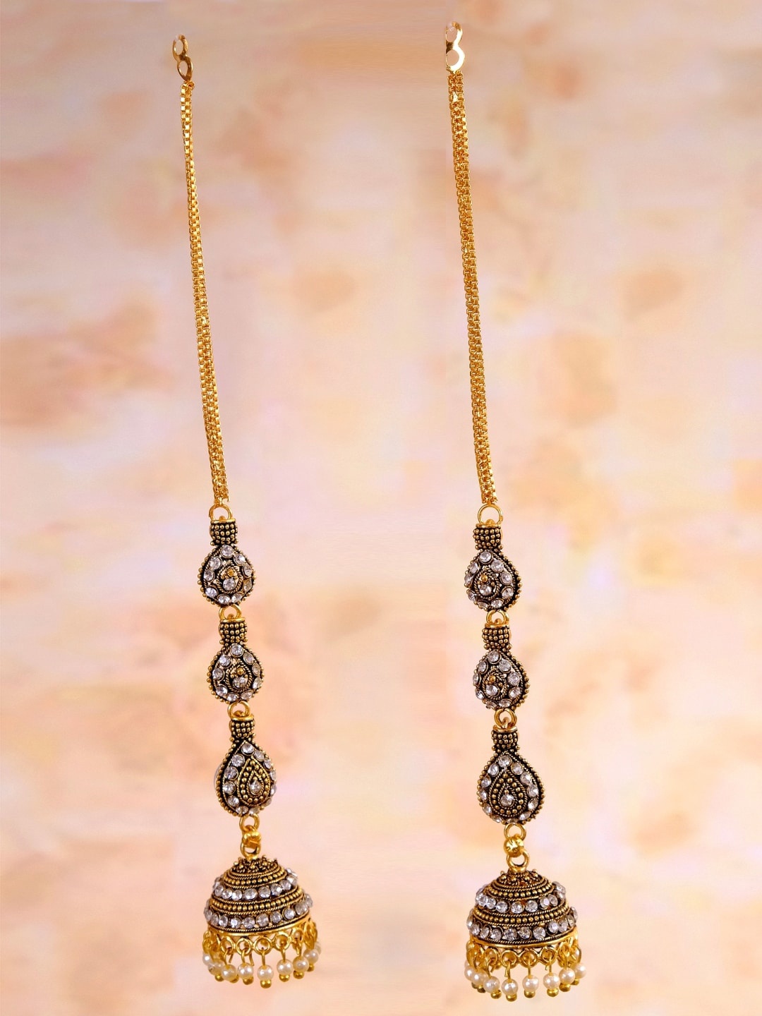 

Crunchy Fashion Gold-Plated Gold-Toned Afghani Kashmiri Tribal Multilayer Jhumkas Earrings