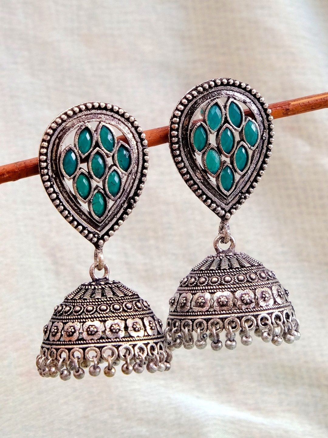 

Crunchy Fashion Silver-Toned Jhumkas Earrings