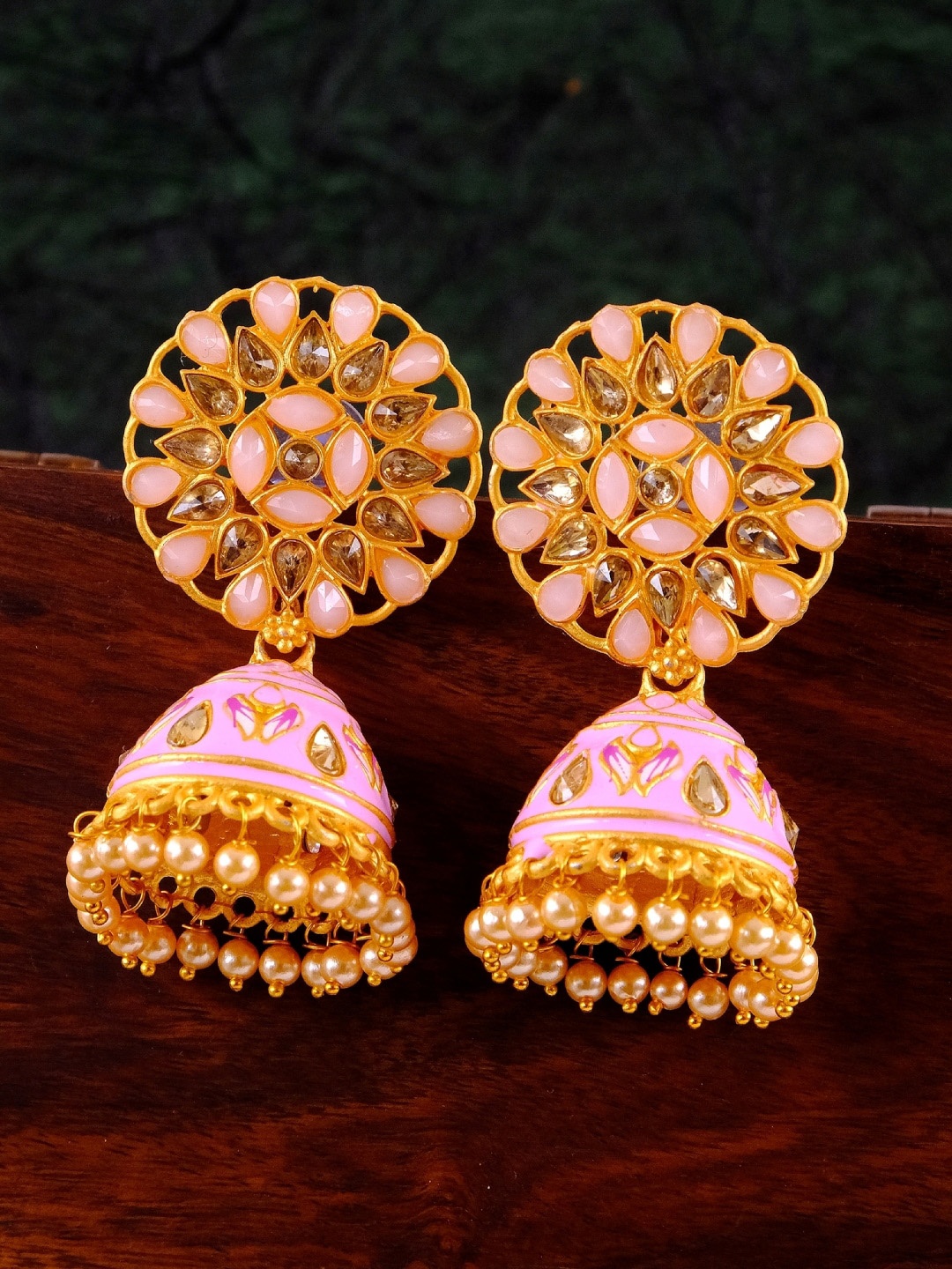 

Crunchy Fashion Gold-Plated Gold-Toned Contemporary Jhumkas Earrings