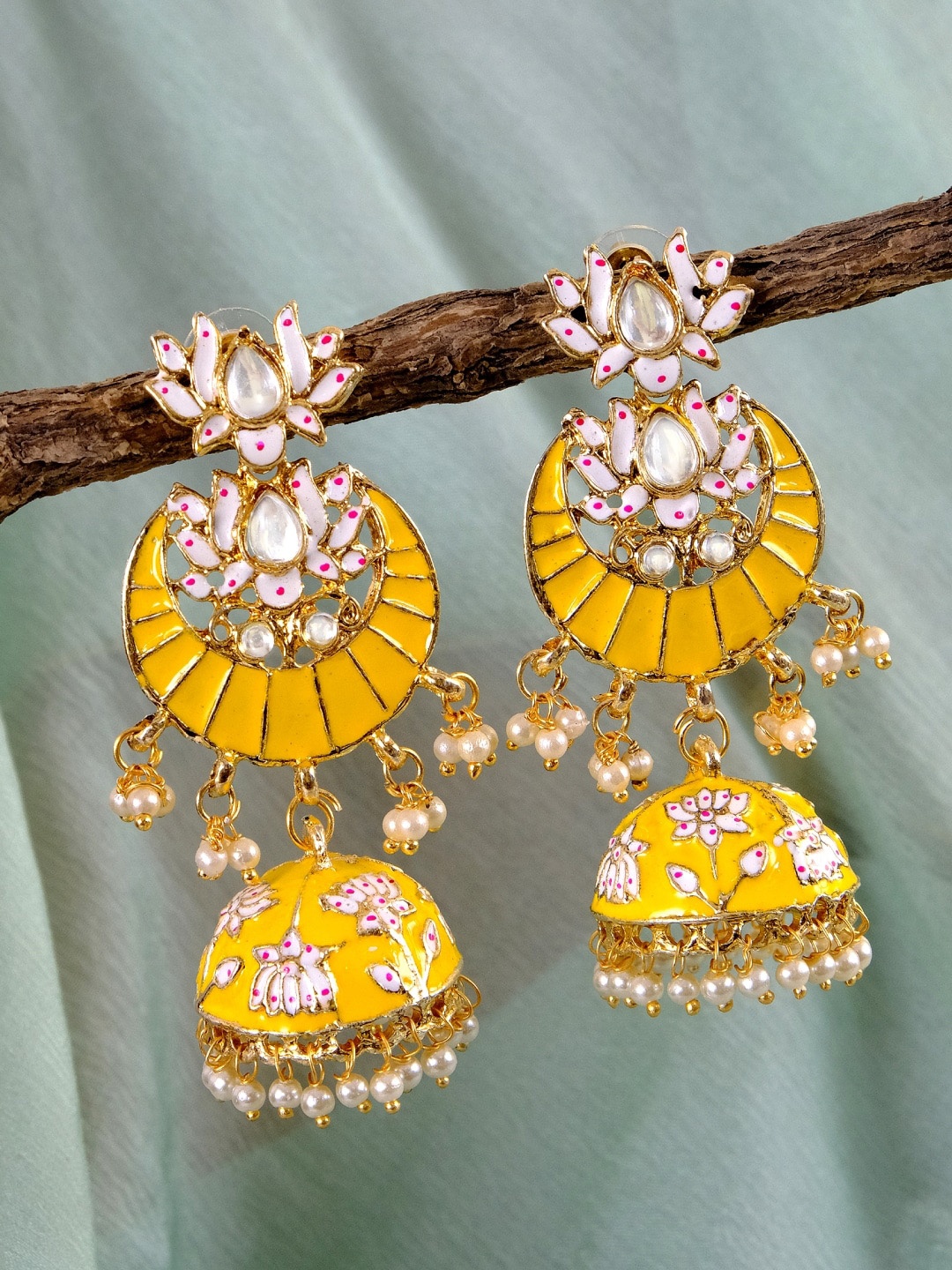 

Crunchy Fashion Gold-Toned Jhumkas Earrings