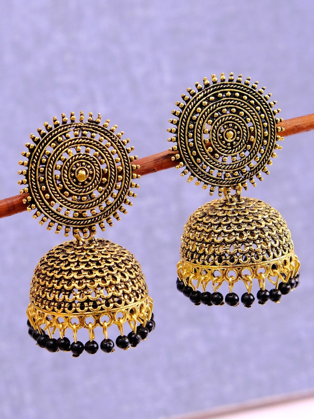 

Crunchy Fashion Gold-Plated Gold-Toned Contemporary Jhumkas Earrings