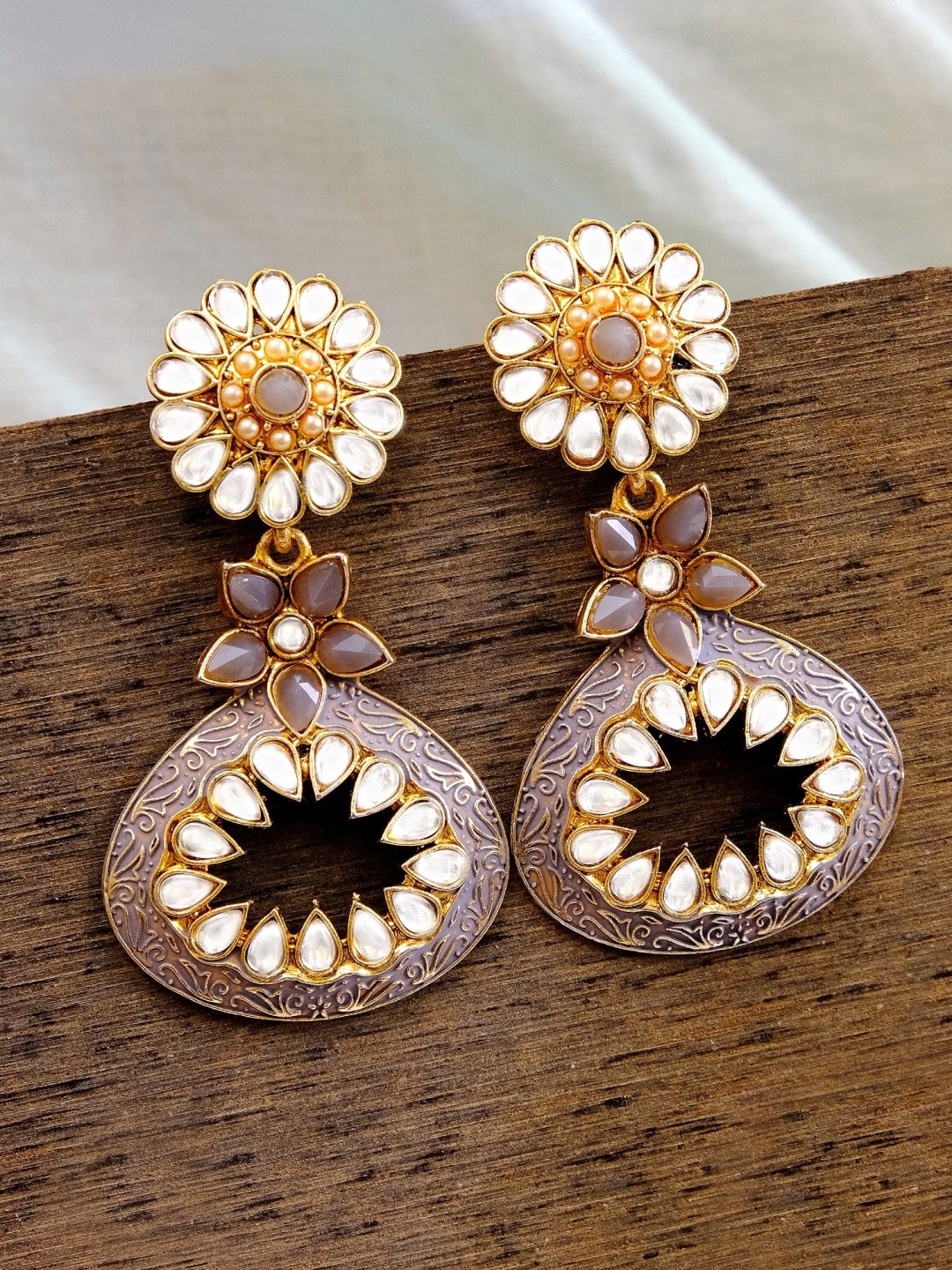 

Crunchy Fashion Gold-Plated Gold-Toned Contemporary Drop Earrings