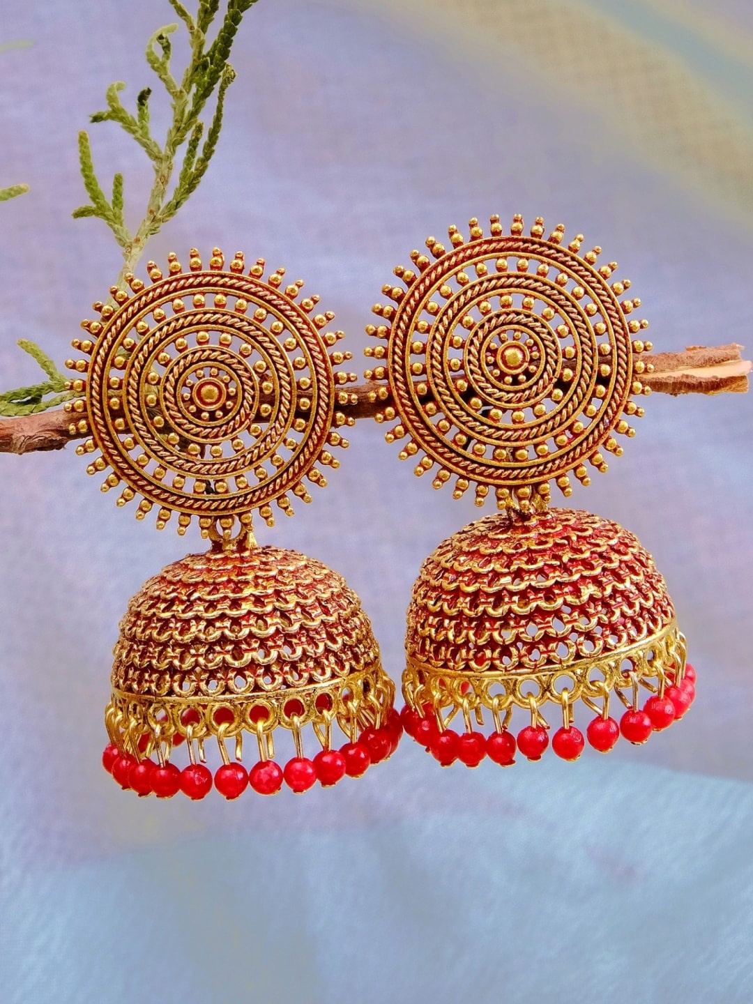 

Crunchy Fashion Gold-Toned Jhumkas Earrings