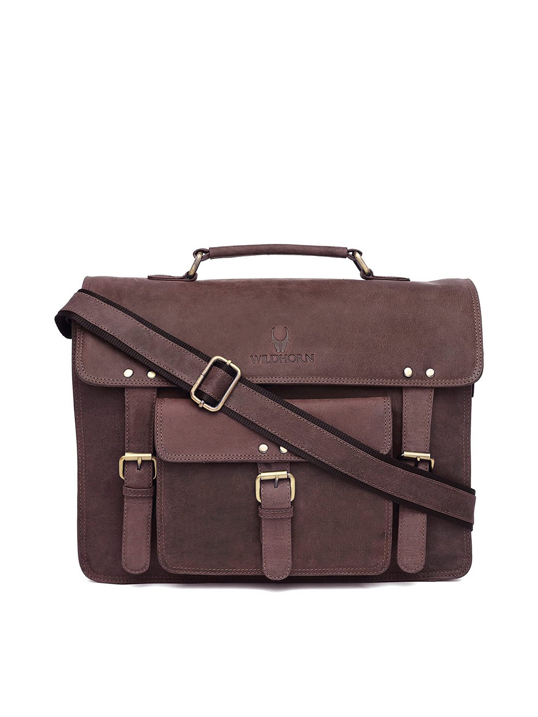 

WildHorn Men Brown Solid Genuine Leather Laptop Bag