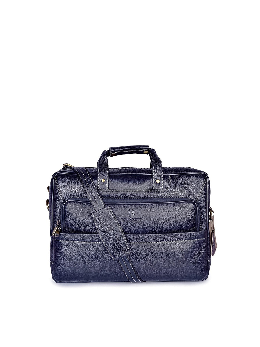 

WildHorn Men Blue Textured Leather Laptop Bag