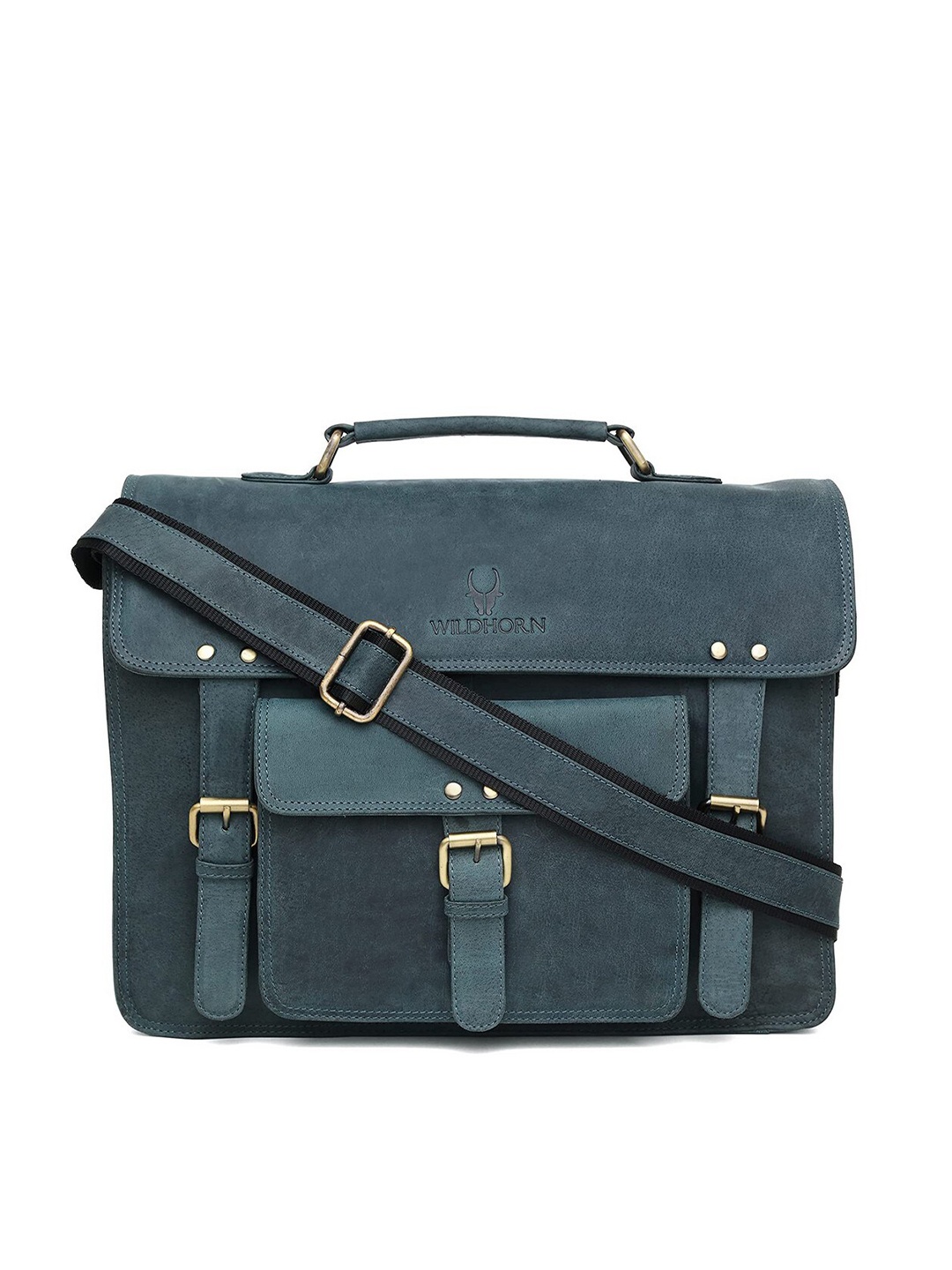 

WildHorn Men Blue Textured Leather Laptop Bag