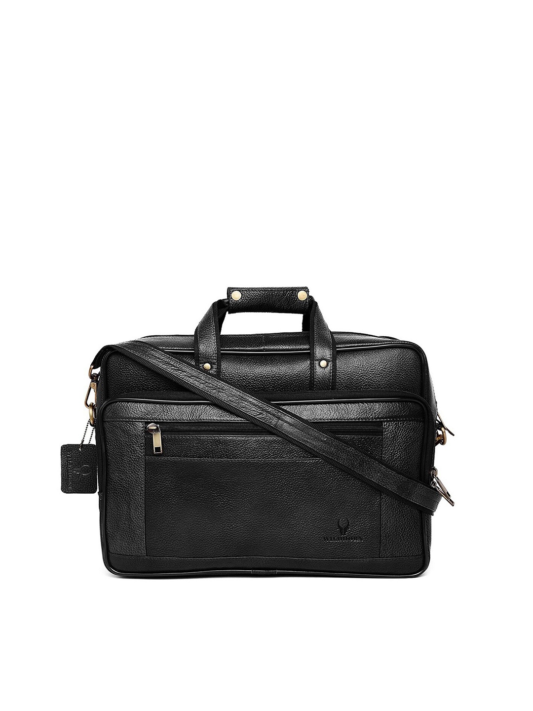

WildHorn Men Black Textured Leather Laptop Bag