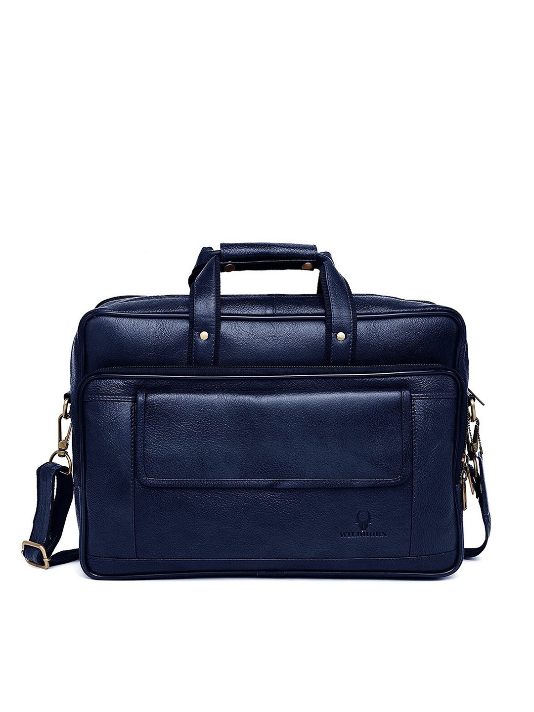 

WildHorn Men Blue Textured Leather Laptop Bag