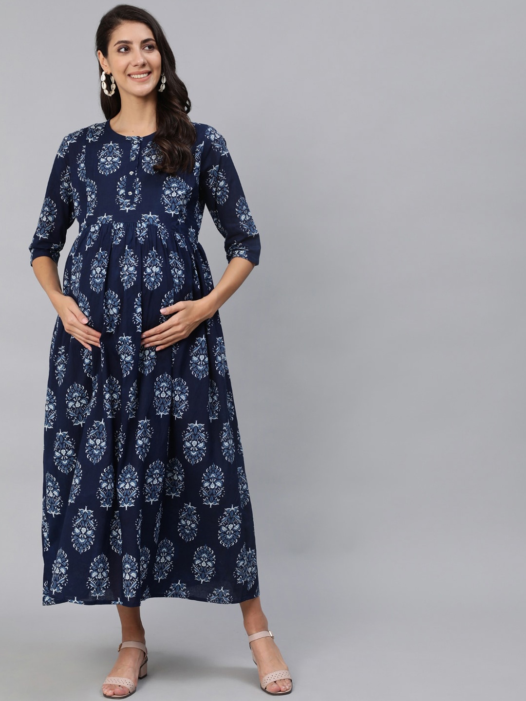 

Nayo Navy Blue Ethnic Motifs Maternity Maxi Dress