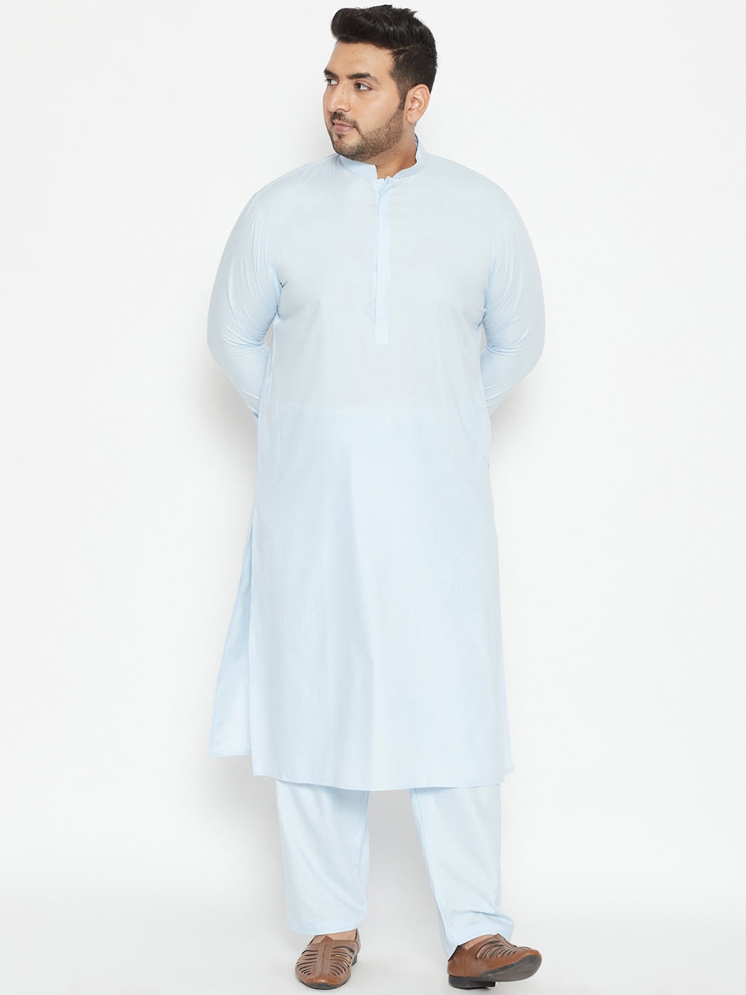 

VASTRAMAY Men Plus Size Blue Solid Regular Kurta With Pyjamas