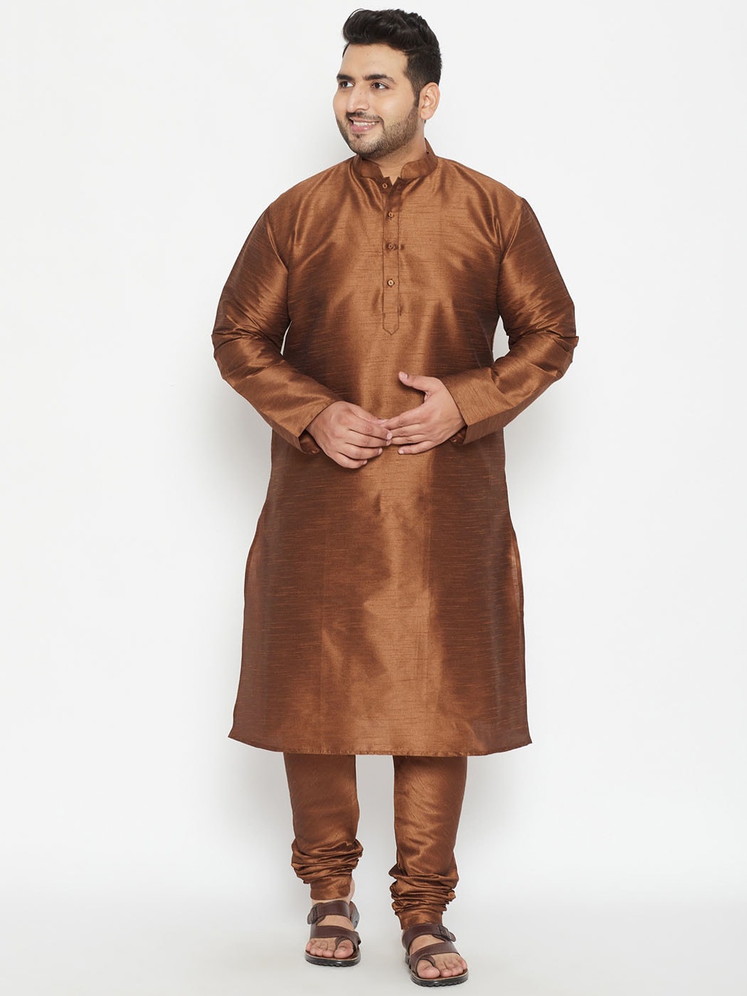 

VASTRAMAY Men Coffee Brown Embroidered Regular Kurta with Pyjamas