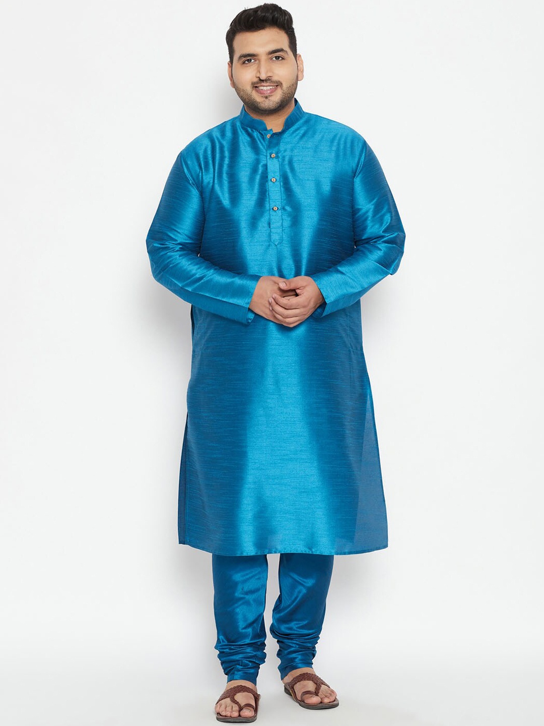 

VASTRAMAY Men Turquoise Blue Regular Kurta with Pyjamas