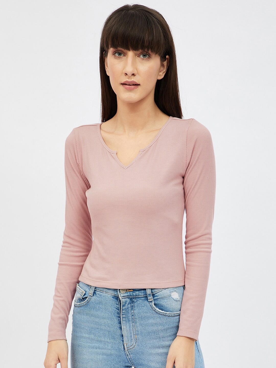 

Harpa Women Pink V-Neck Fitted Top