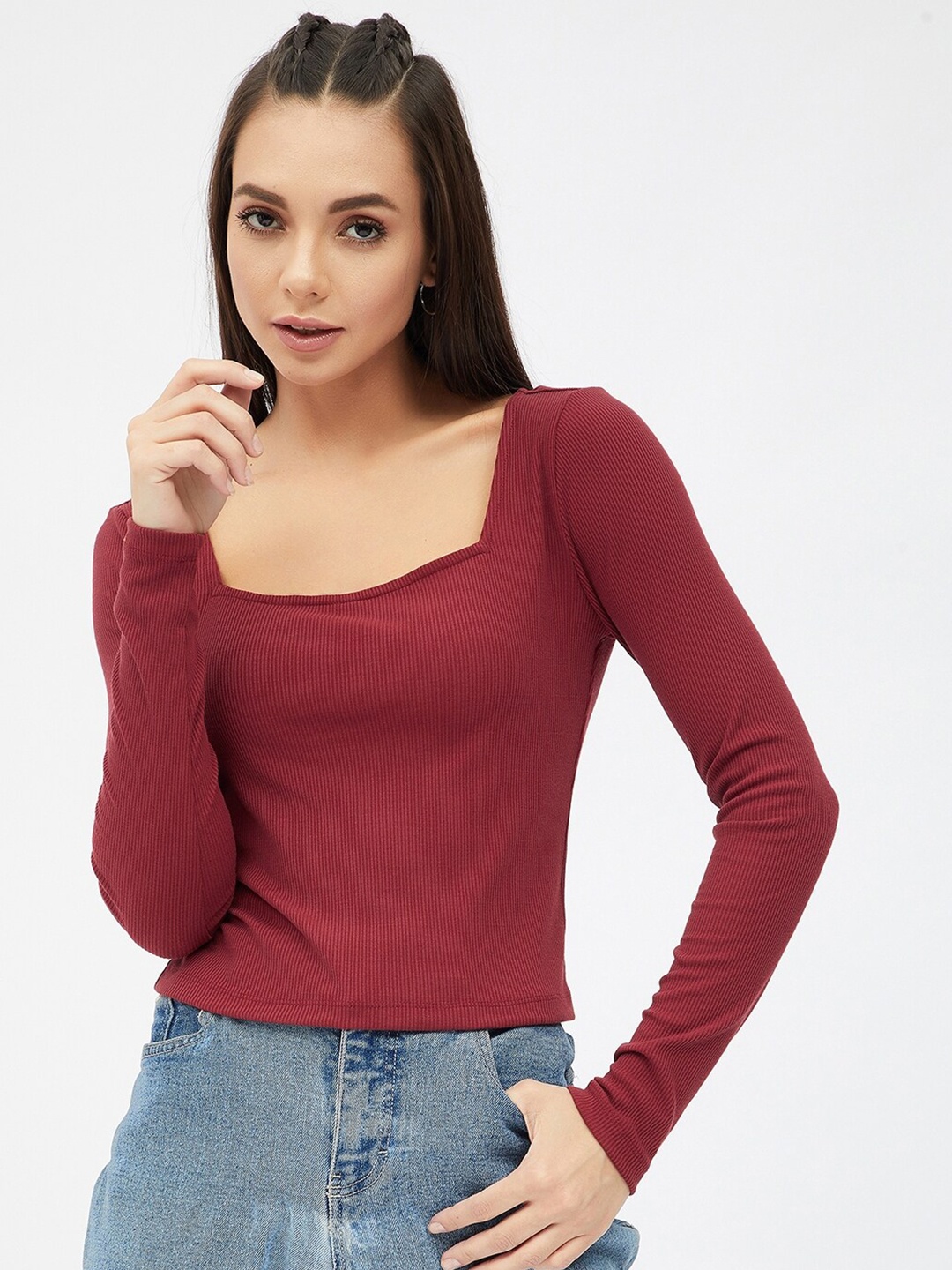 

Harpa Maroon Fitted Top