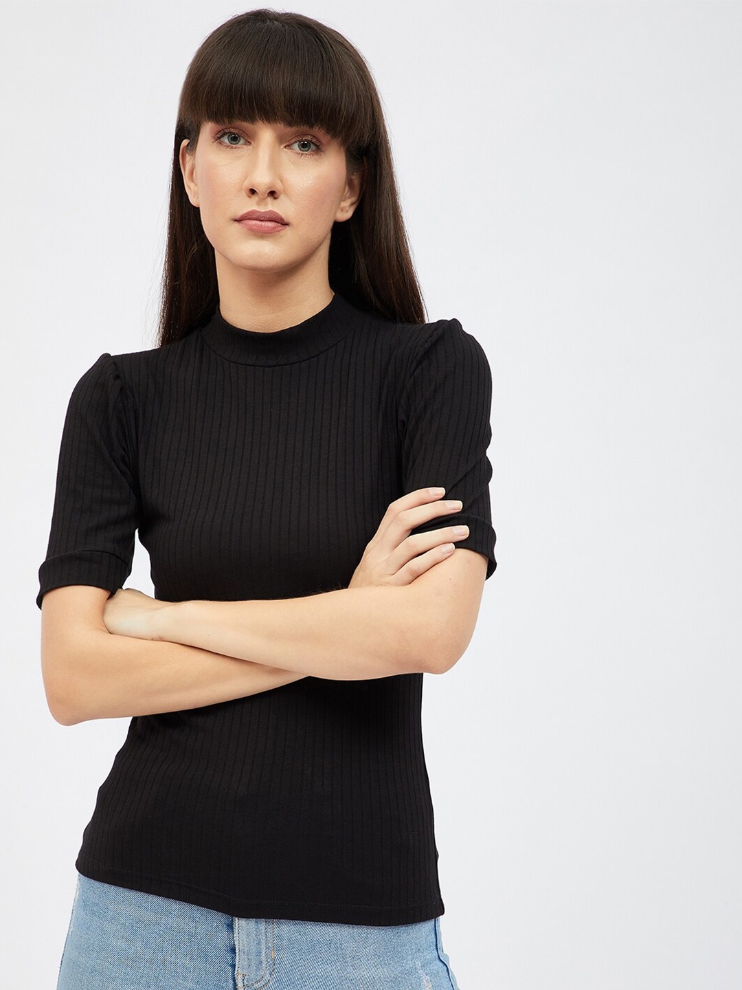 

Harpa Black High Neck Fitted Top