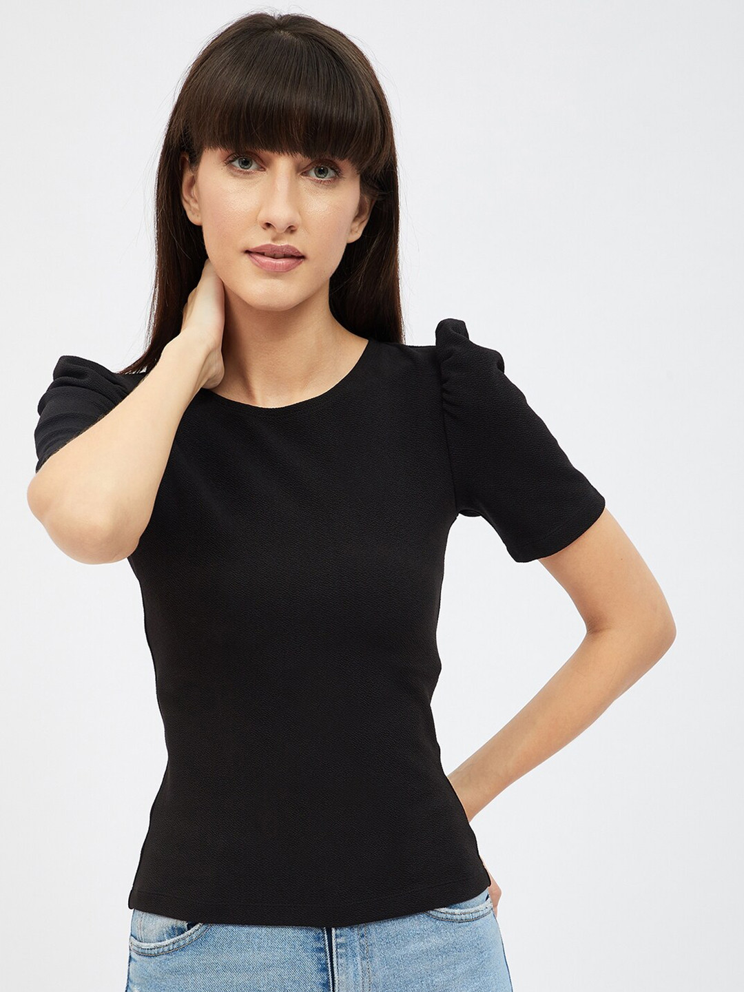 

Harpa Women Black Solid Fitted Top