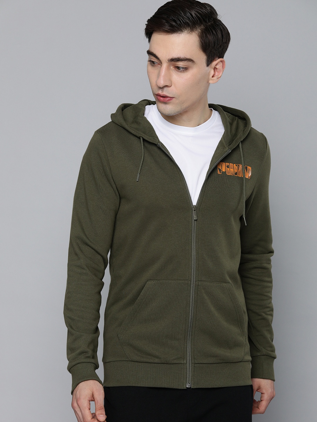 

Puma Men Olive Green Slim Fit Hooded Sweatshirt