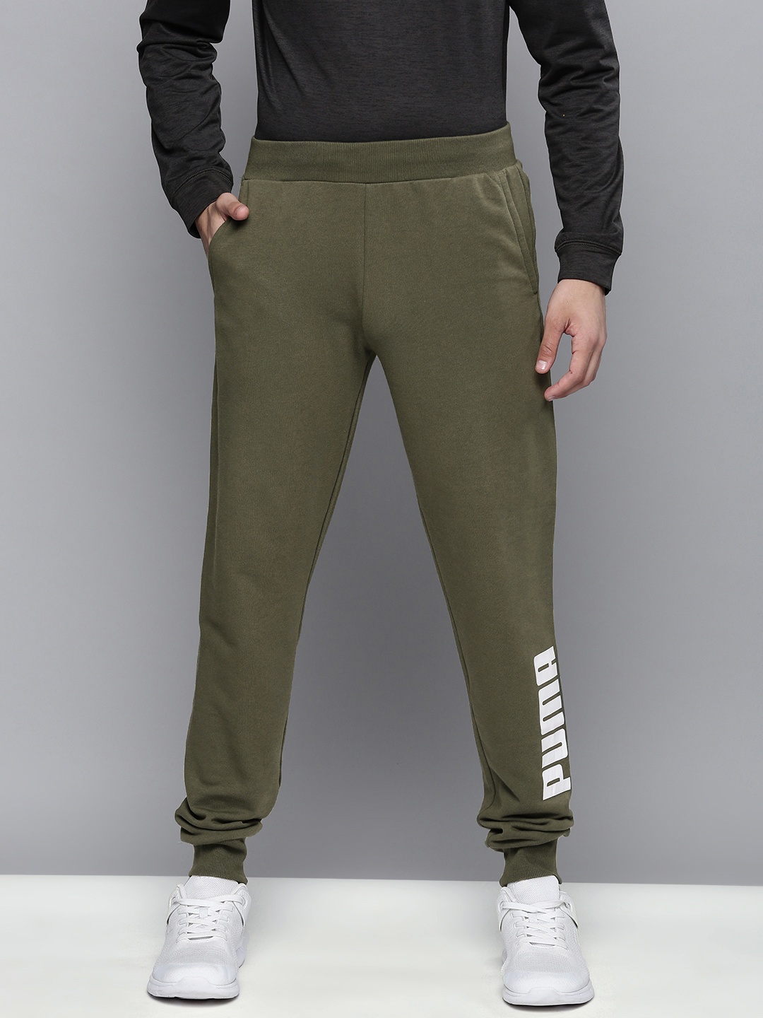 

Puma Men Olive Green Logo Printed POWER Sweat Pants