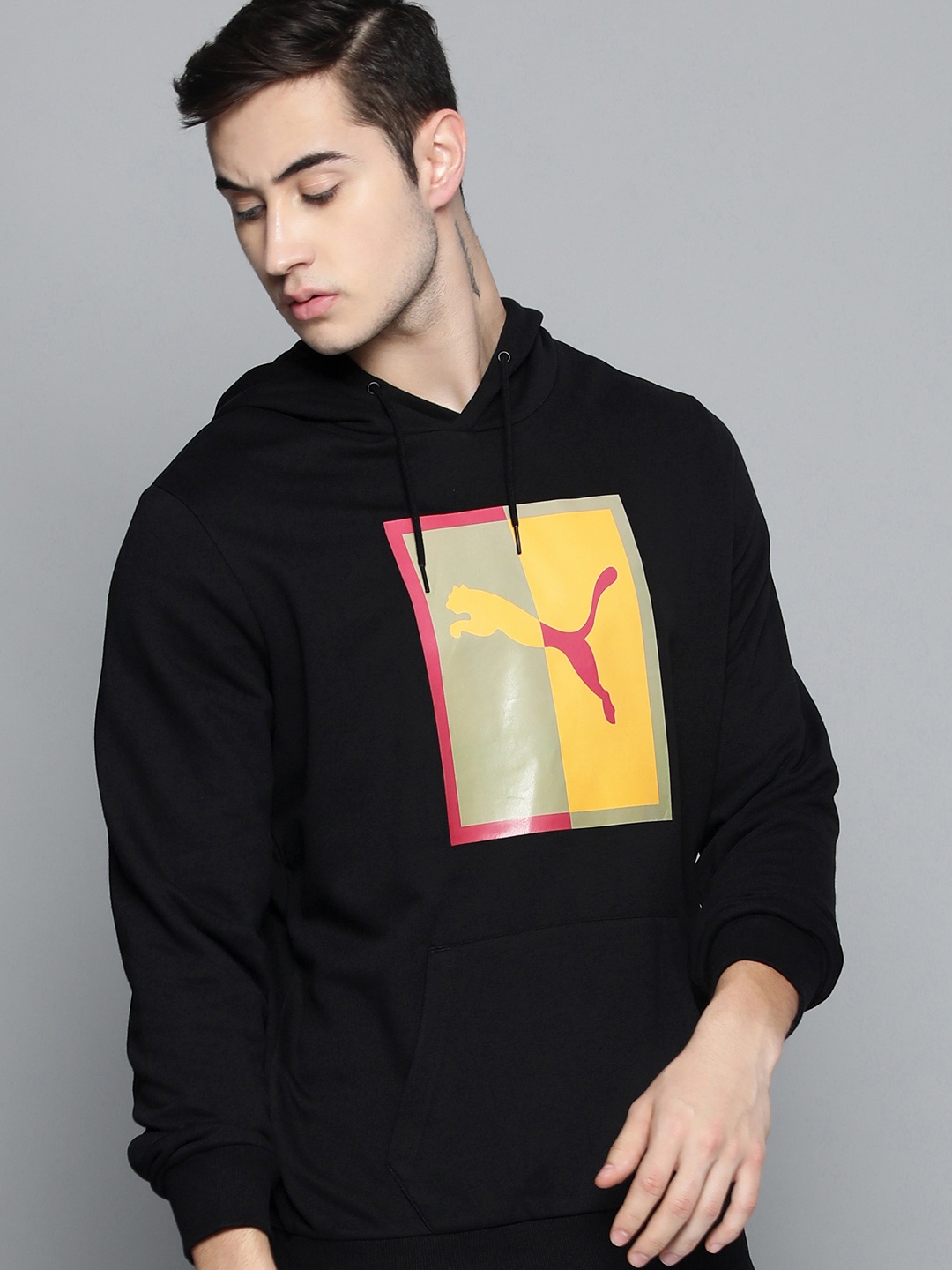 

Puma Men Black Graphical Printed Hooded Regular Fit Sweatshirt