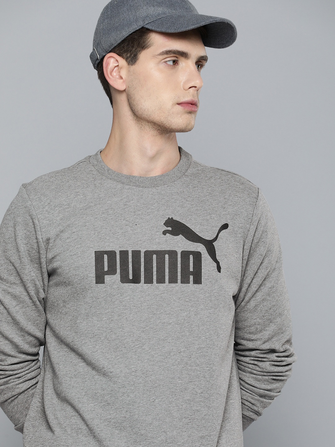 

Puma Men Grey Melange Essential Big Logo Crew Round Neck Sweatshirt