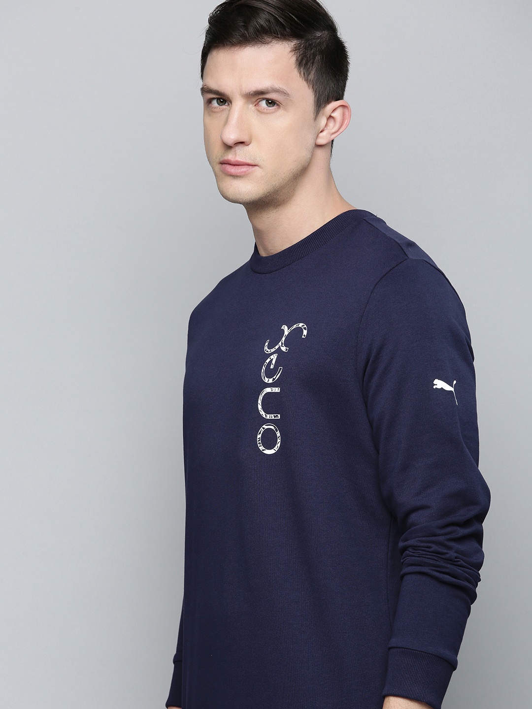 

one8 x PUMA Men Navy Blue Brand Logo Printed Pullover Sweatshirt
