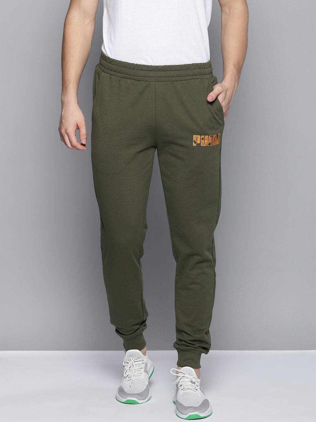 

Puma Men Green Brand Logo Printed Casual Joggers Track Pants
