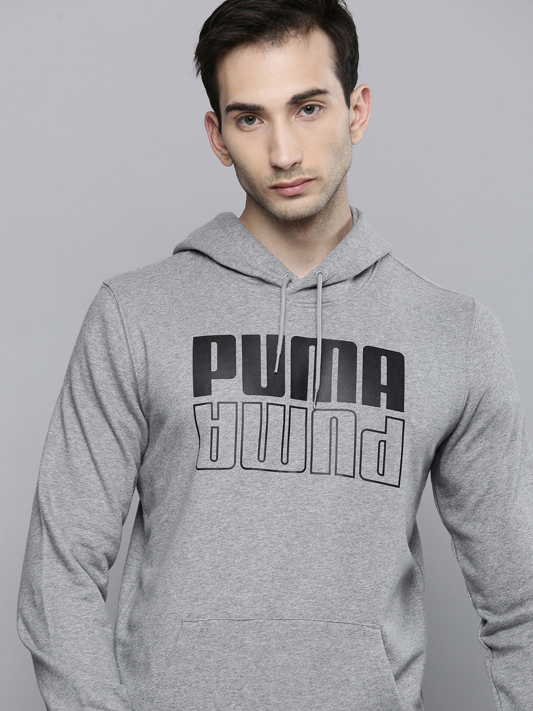 

Puma Men Regular Fit Logo Printed POWER Hooded Sweatshirt, Grey melange