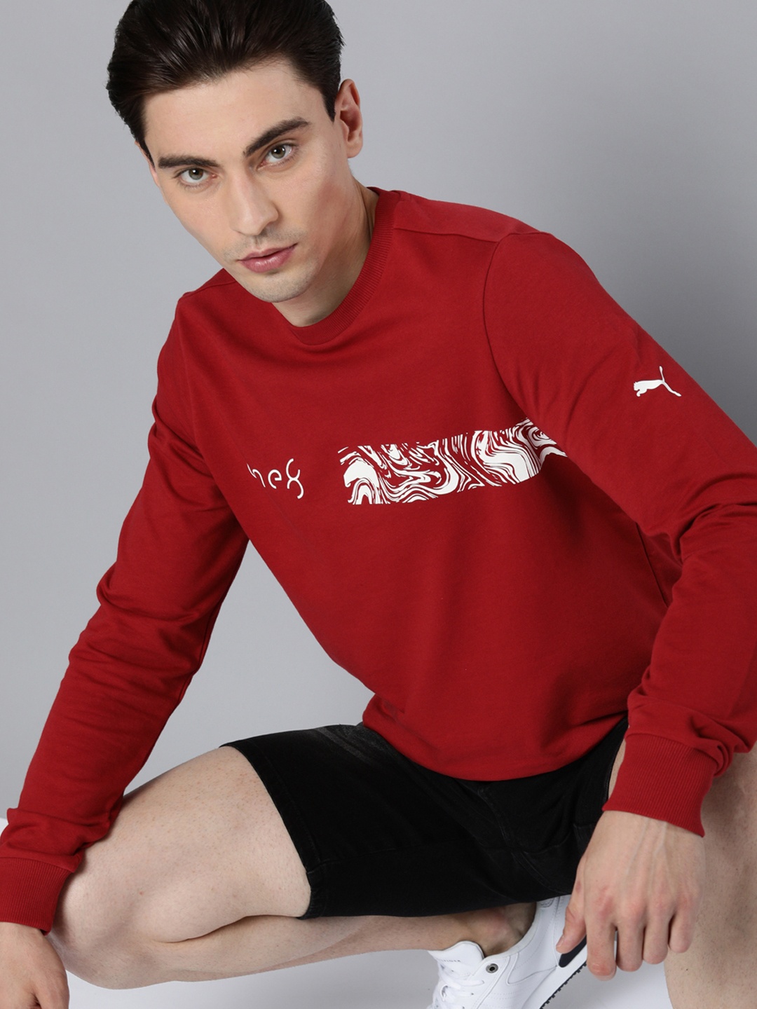 

one8 x PUMA Men Red & Red VK Graphic Printed Sweatshirt