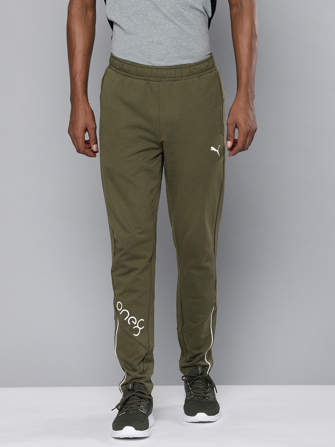 

one8 x PUMA Men Olive & White Printed Track Pants