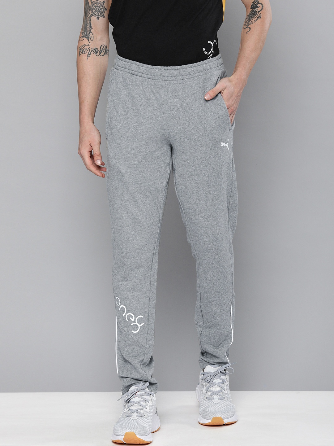 

one8 x PUMA Men Grey Logo Printed Slim Fit VK Piping Regular Track Pants