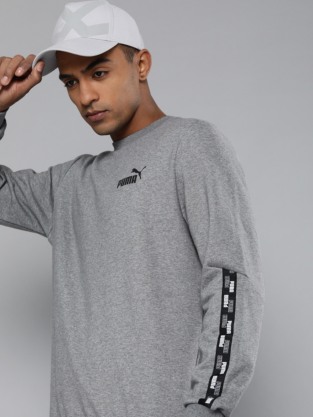

Puma Men Grey Regular Fit Logo Printed Antimicrobial POWER Tape Crew Pullover Sweatshirt