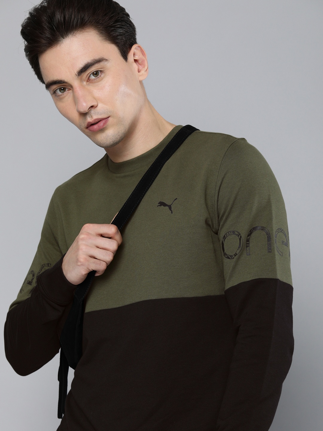 

one8 x PUMA Men Green & Black Colourblocked Sweatshirt