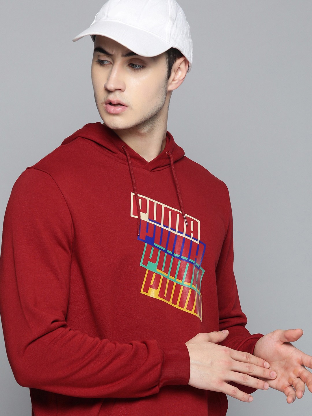 

Puma Men Regular Fit Typographical Printed Full Sleeved Hooded Sweatshirt, Red