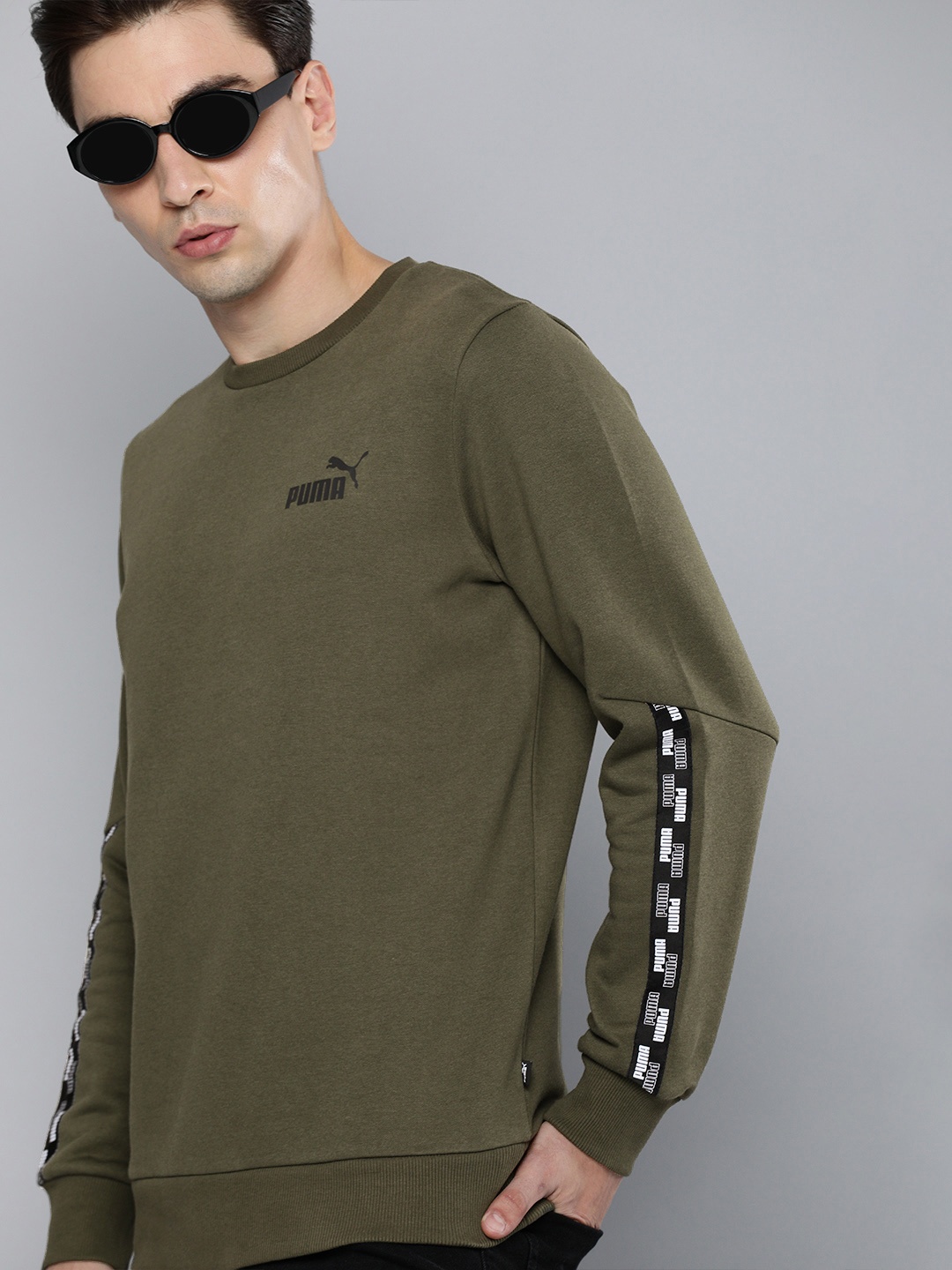 

Puma Men Olive Green POWER Tape Crew Regular Fit Sweatshirt