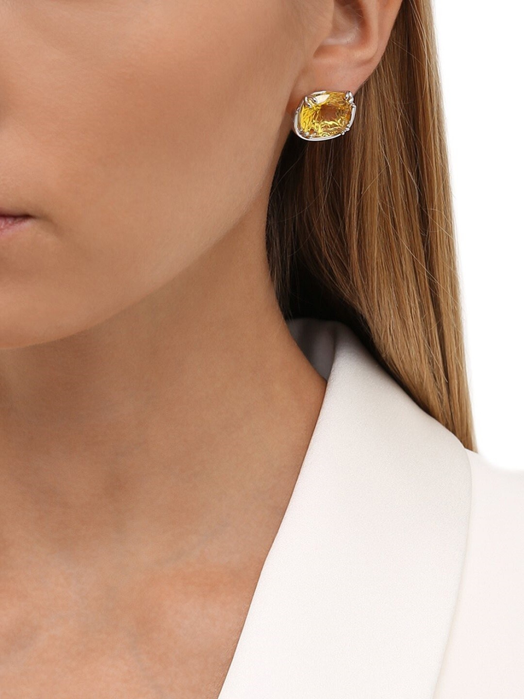

SWAROVSKI Women Yellow Square Rhodium-Plated Studs Earrings