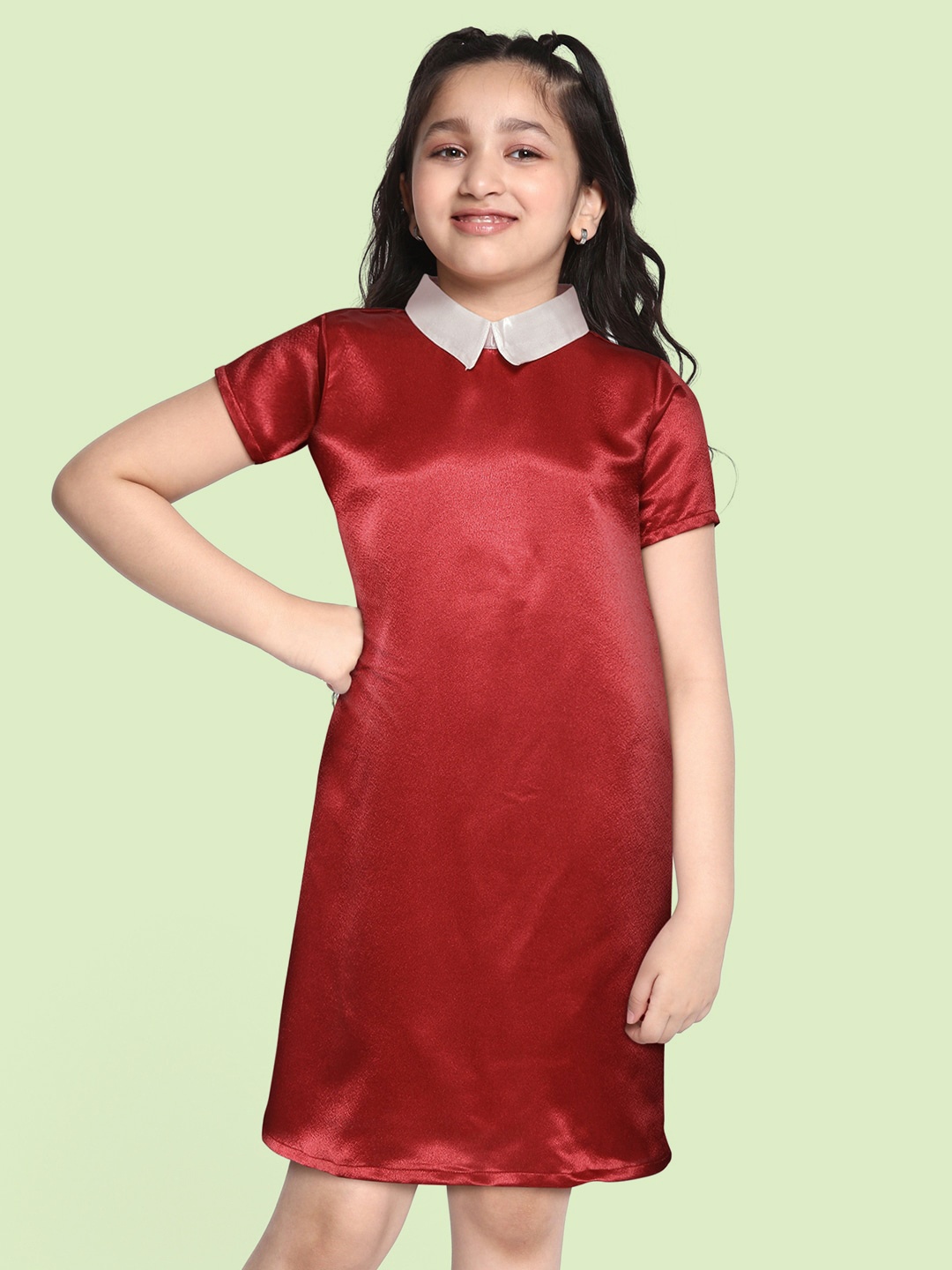 

YK Girls Maroon Solid A-Line Dress
