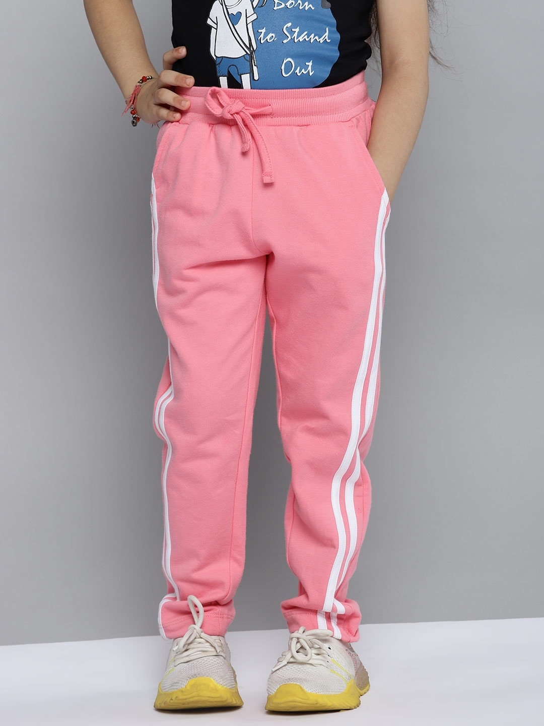 

YK Girls Pink & White Pure Cotton Regular Fit Track Pants